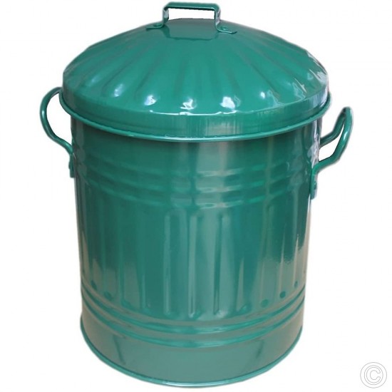 Small Coloured Metal Dust Bin with Lid Recycling Waste Rubbish 13L (Green) image